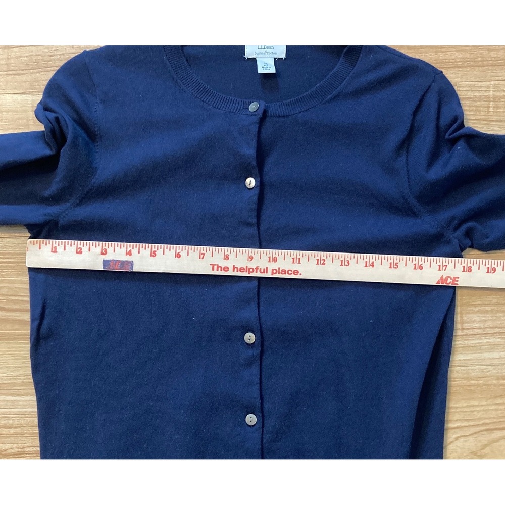 LL Bean Women M Blue Supima Cotton Stretch Button Front Cardigan Sweater Preppy - Picture 5 of 7